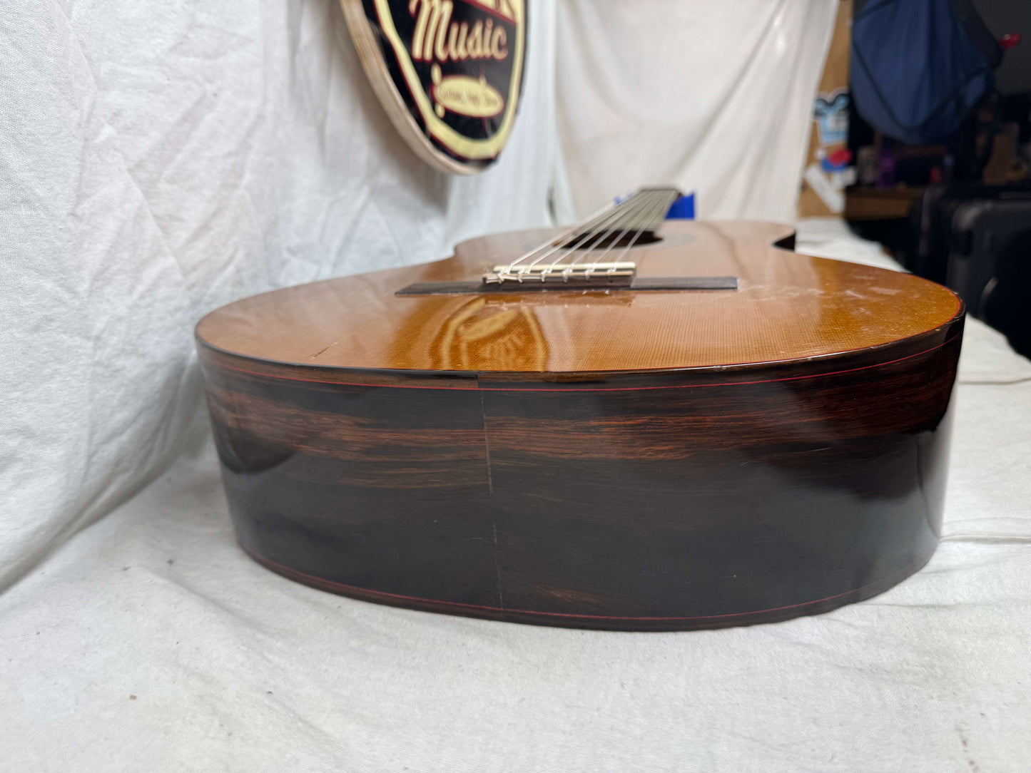 Kevin Mathers Concert Classical Acoustic Guitar - crack/hole in top - with Case 2006