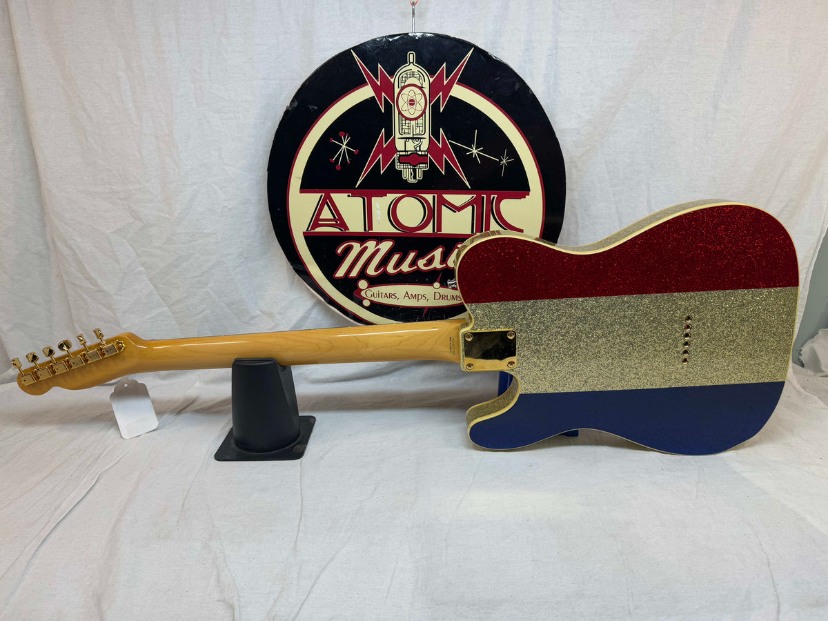 Fender Buck Owens Telecaster Guitar with Case 2002 - 2004 - MIJ Made In Japan - Red, Silver & Blue Sparkle
