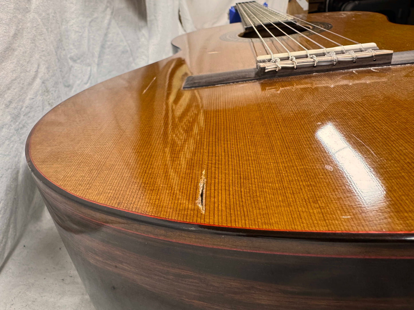 Kevin Mathers Concert Classical Acoustic Guitar - crack/hole in top - with Case 2006