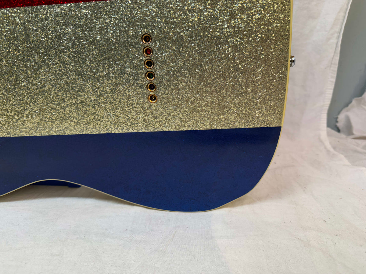 Fender Buck Owens Telecaster Guitar with Case 2002 - 2004 - MIJ Made In Japan - Red, Silver & Blue Sparkle