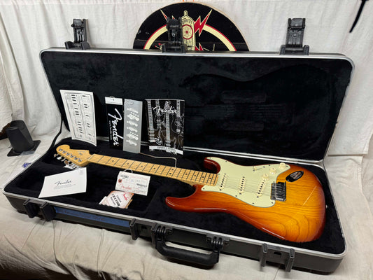 Fender American Deluxe Ash Stratocaster Guitar with Case 2010 - Tobacco Sunburst / Maple neck