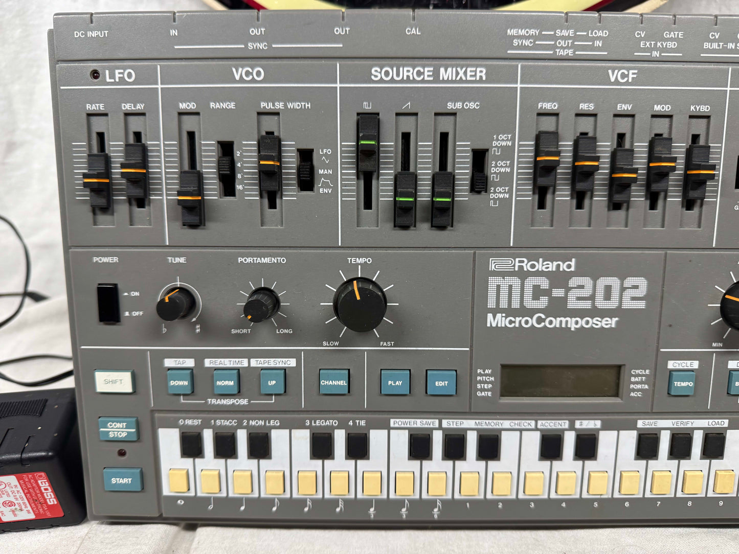 Roland MC-202 mc202 MicroComposer micro composer Monophonic Analog Synthesizer / Sequencer Module with Filter CV mod + power supply mod - with Boss Power Supply 1983