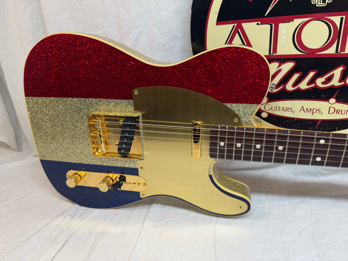 Fender Buck Owens Telecaster Guitar with Case 2002 - 2004 - MIJ Made In Japan - Red, Silver & Blue Sparkle