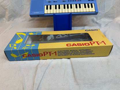 Casio PT-1 PT1 Mini Synthesizer with Box - MIJ Made In Japan - Rare Light Blue Color!