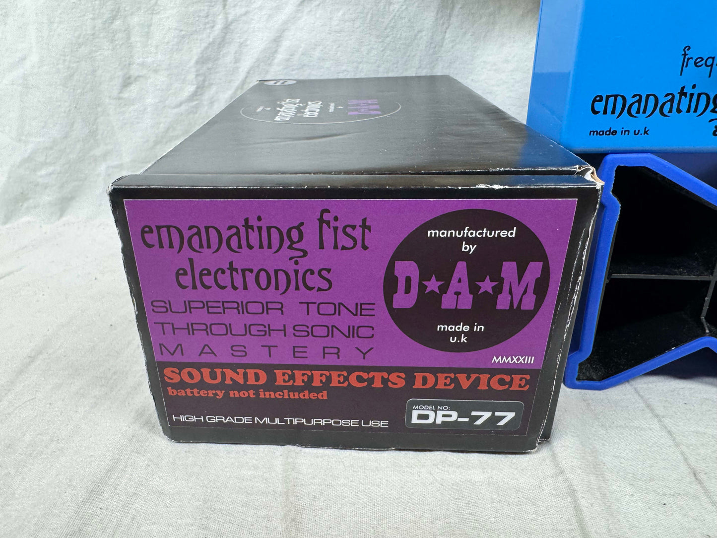 D*A*M Differential Audio Manifestationz x Emanating Fist Electronics Limited Edition DP-77 dp77 Dope Priest Frequency Sustainer Muffy Fuzz Pedal with Box - Limited Blue Colorway