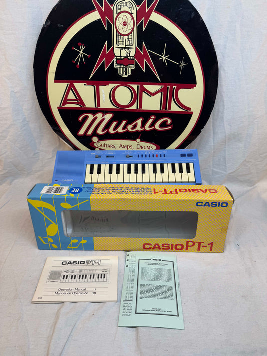 Casio PT-1 PT1 Mini Synthesizer with Box - MIJ Made In Japan - Rare Light Blue Color!
